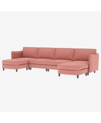 141.5" U-Shaped Sofa Couch with Ottoman & Pockets