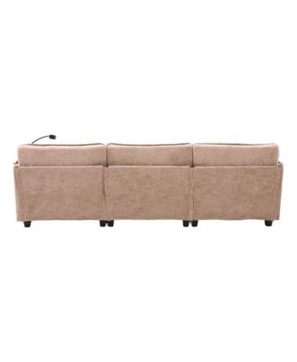 Oversized Sectional Sofa Cloud Couch w/ Ottoman, USB & Phone Holder