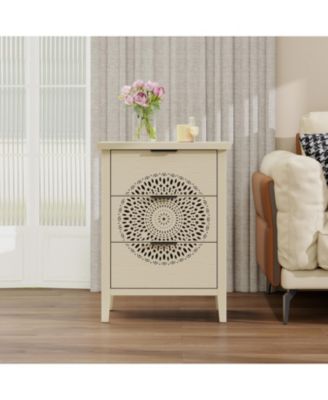 Streamdale Hollow-Carved 3 Drawer Dresser with Metal Handles