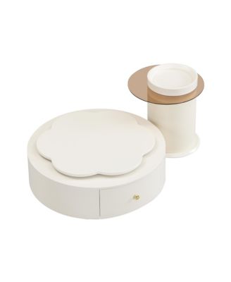 Modern Round Coffee Table Set, Rotatable Top & Drawers