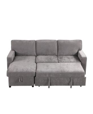 Grey Sectional Sleeper Sofa with Storage, USB & Cup Holders