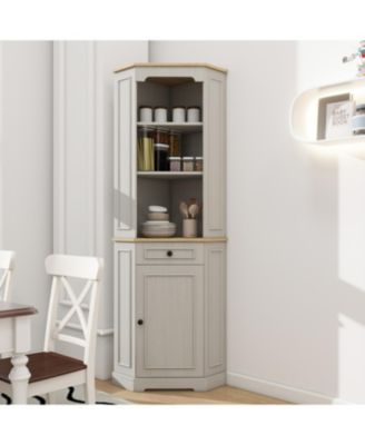  Fluted Corner Storage Cabinet - Antique White