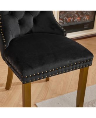 Mid-Century Tufted Velvet Dining Chairs, Lion Head Ring, Gold Legs, Blue, 2-Pcs