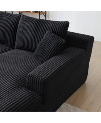 Chaise Lounge Sofa Bed, Oversized Plush Faux Fur Couch - Black