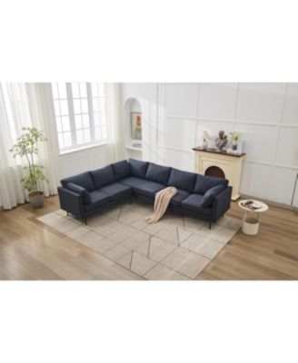 106" Sectional Sofa Couch Set, L-Shaped, 6-Seat, Linen with Metal Legs