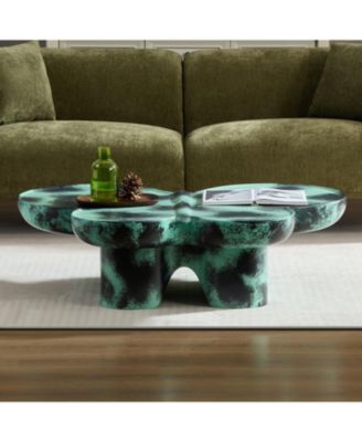 Streamdale Modern Coffee Table Faux Travertine Textured for Livingroom/Office,Green + Black