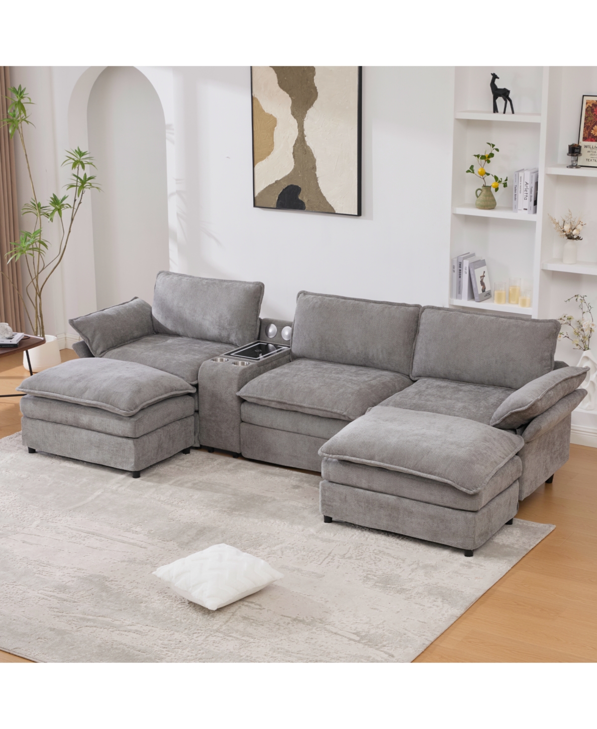 Streamdale Furniture U-Shaped Sectional Sofa- Storage, Wireless Charging, Bluetooth
