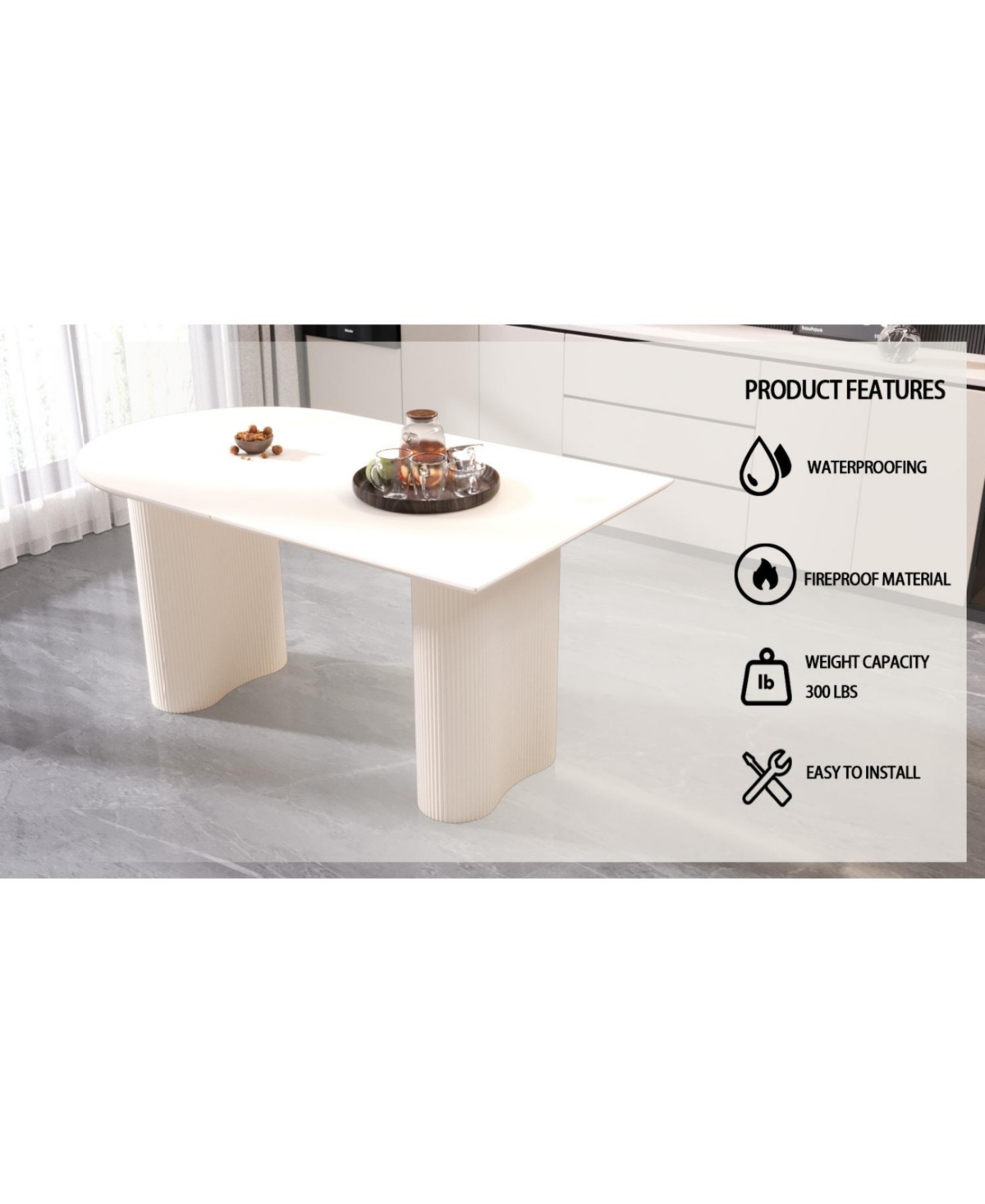 Streamdale Furniture Modern Cream Dining Table & Irregular Side Table