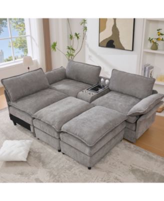 U-Shaped Sectional Sofa- Storage, Wireless Charging, Bluetooth, Footstools