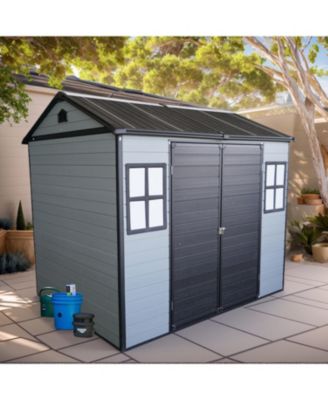 8x6ft Resin Garden Shed with Floor & Windows - Grey/Black