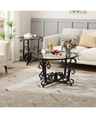 Streamdale 3-Piece Glass Coffee Table Set- Modern Metal Frame, Easy Clean