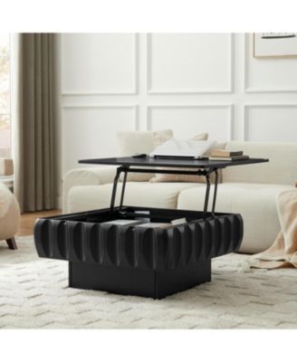 Square Lift-Top Coffee Table with Solid Wood Frame and Hidden Storage