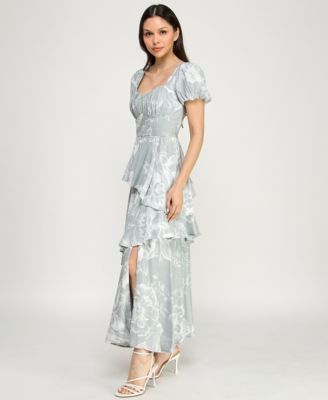 Juniors' Puff Sleeve Tiered Maxi Dress