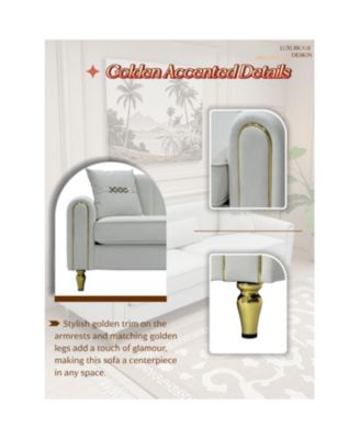 Modern Plush 3-Seater Sofa with Pillows & Metal Legs