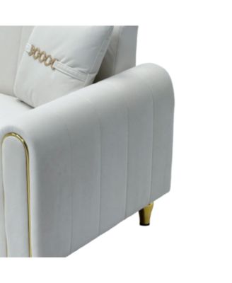 Modern Plush 3-Seater Sofa with Pillows & Metal Legs