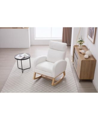 Teddy Fabric Leisure Rocking Chair with Adjustable Footstool White