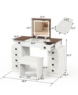  Dimmable LED Vanity Desk with Flip Mirror & Storage