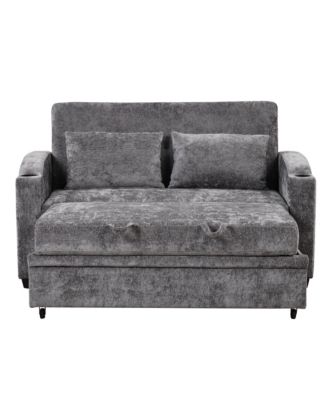 61.6" Pull Out Sofa Bed Loveseat with USB & Cup Holders
