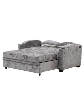 61.6" Pull Out Sofa Bed Loveseat with USB & Cup Holders