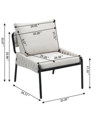 Modern Accent Chair with Braided Upholstery and Metal Frame, Comfortable Armchair for Living Room (Beige
