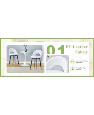 White PU Bar Chairs  Metal Legs Set of 2
