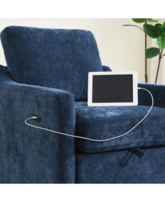 Swivel Chenille Accent Chair w/ USB & Pocket - Navy
