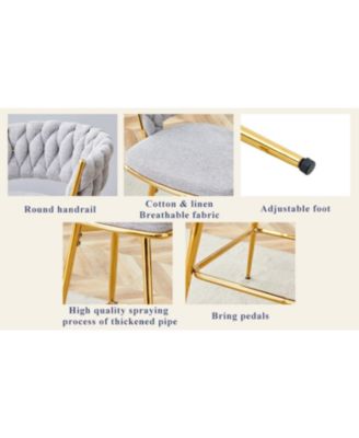 Swivel Bar Stools Cotton Linen Cushions Rust-Proof Metal Frame