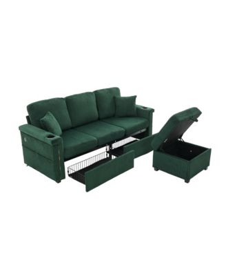 L-Shaped Sectional Sofa w/ Storage Ottoman, USB, Cup Holder