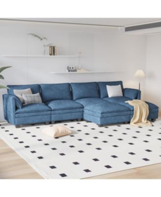 141.5" U-Shaped Sofa Couch with Ottoman & Pockets