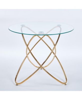  Modern Glass Dining Table with Golden Metal Legs