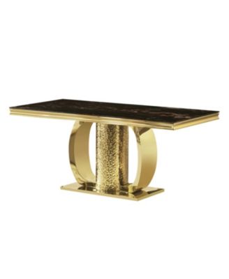  Gold Stainless Steel Dining Table, Black Glass Top