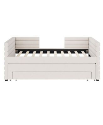 Twin Upholstered Daybed with Trundle & Storage, Linen Fabric