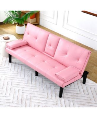67" PVC Sofa Bed with Foldable Design & Cup Holder