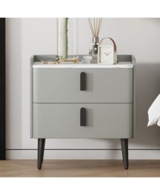 Streamdale Gray Nightstand with Marble Top & 2 Drawers