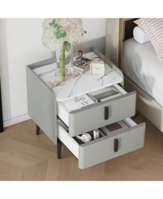 Streamdale Gray Nightstand with Marble Top & 2 Drawers