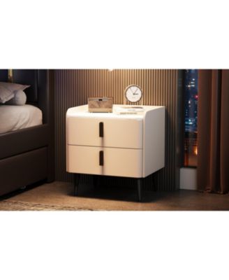 Streamdale Gray Nightstand with Marble Top & 2 Drawers