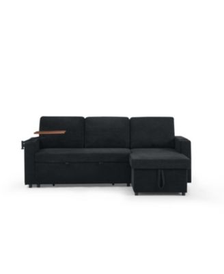 Streamdale Chenille Pull-Out Sofa Bed w/ Table, LED, USB & Cup Holders