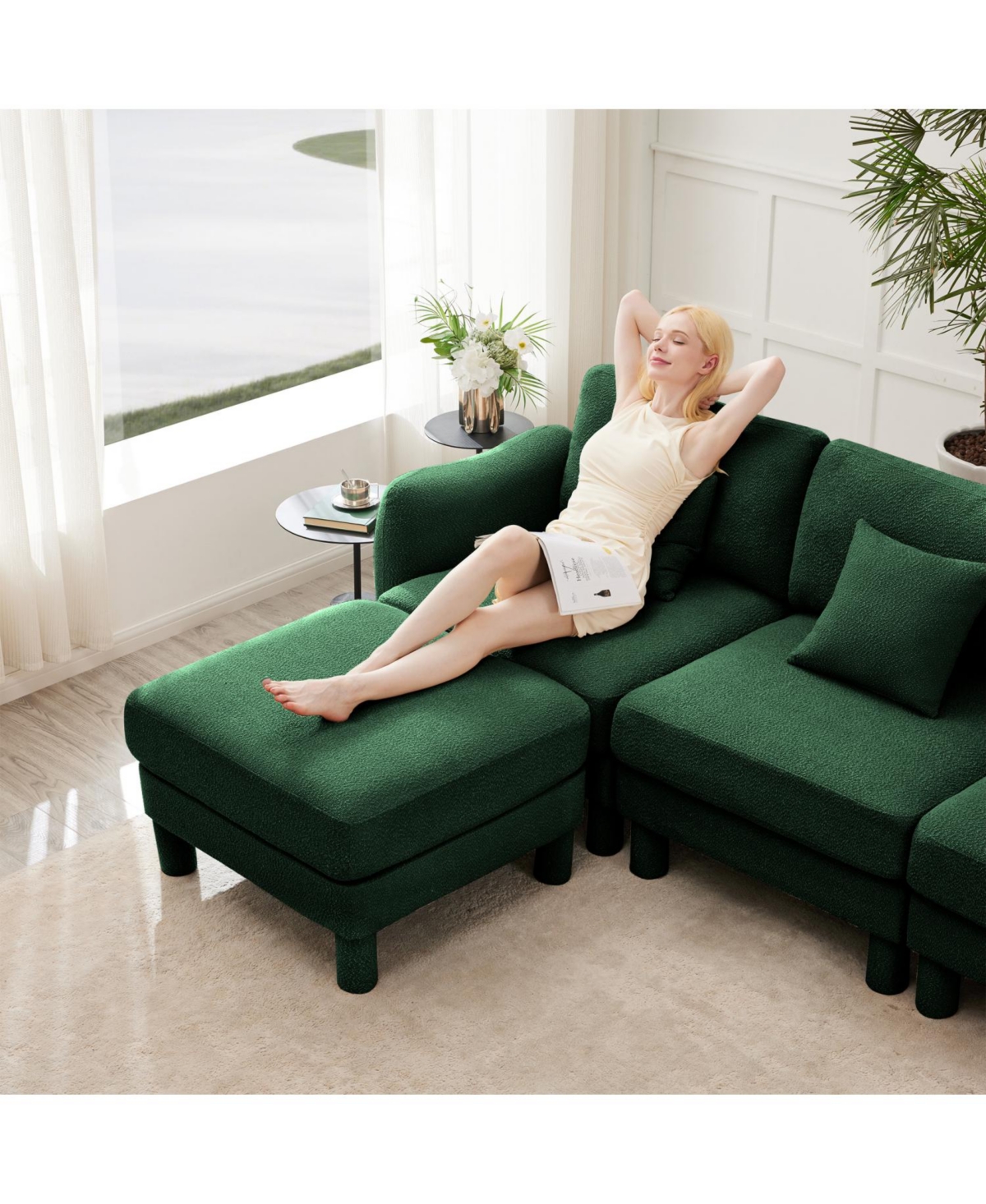 Streamdale Furniture Streamdale Boucle Convertible Sectional Sofa with Ottoman