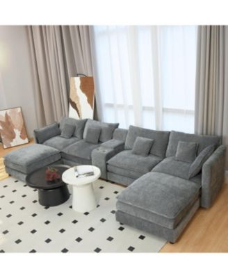Streamdale U Shaped Cloud Couch, 144" Modular Chenille Sofa with Ottoman & Storage