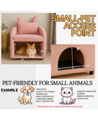 Velvet Pink Bunny-Ear Pet-Friendly Armchair with Cat & Dog Hideaway
