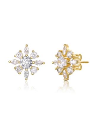 Women's 14K Gold Plated Cubic Zirconia Flower Stud Earring
