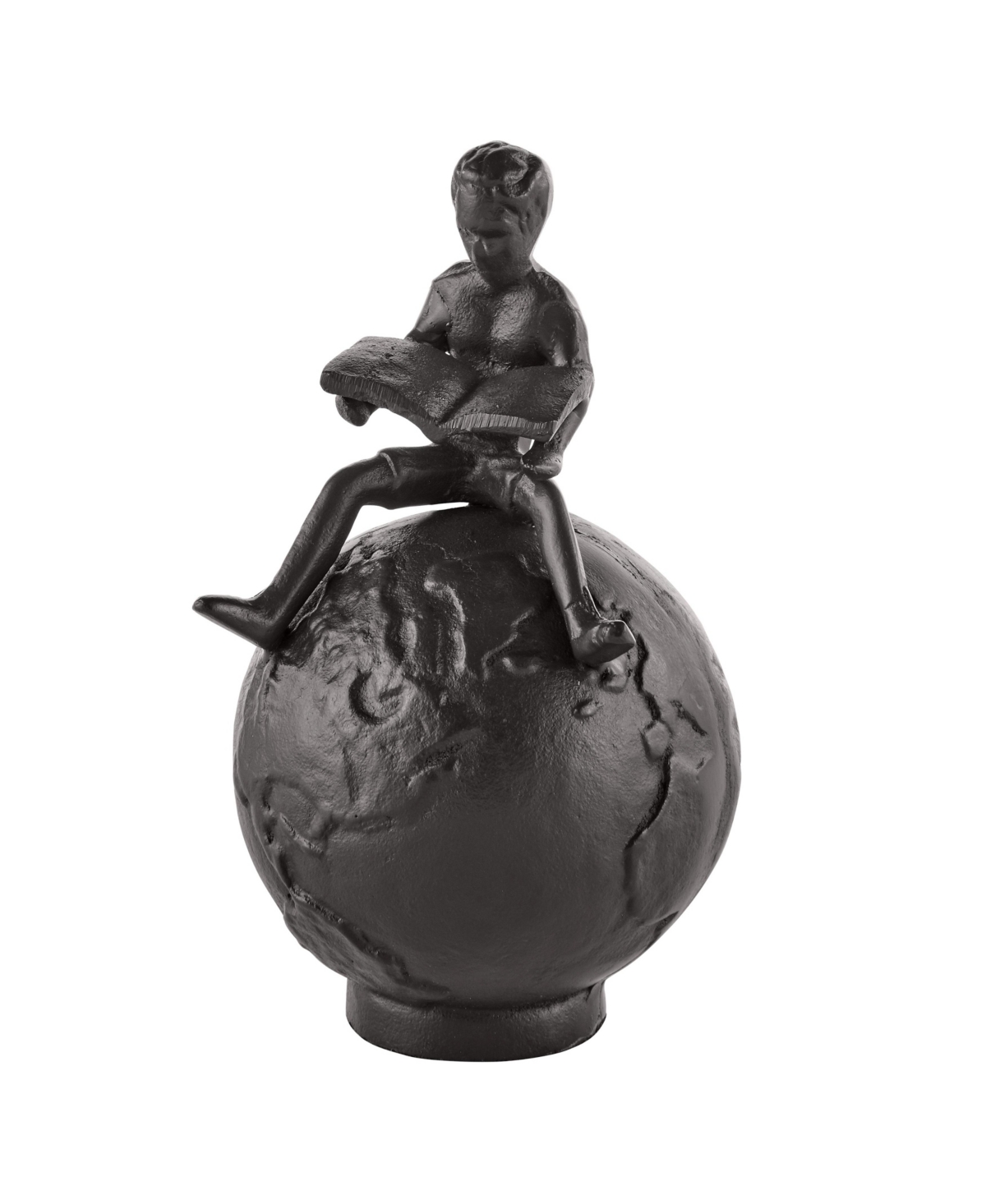 Danya B Brown Cast Iron Boy Reading on Globe Sculpture