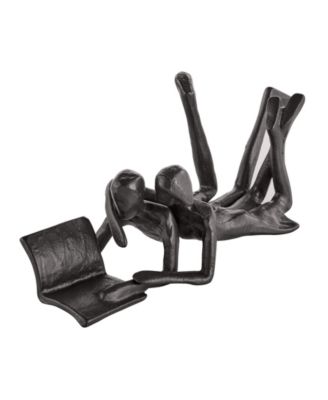 Brown Cast Iron Abstract Couple Reading Book Together Sculpture
