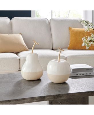 Vost Dipped Fruit Ceramic Sculpture Set of 2 - White/Cream