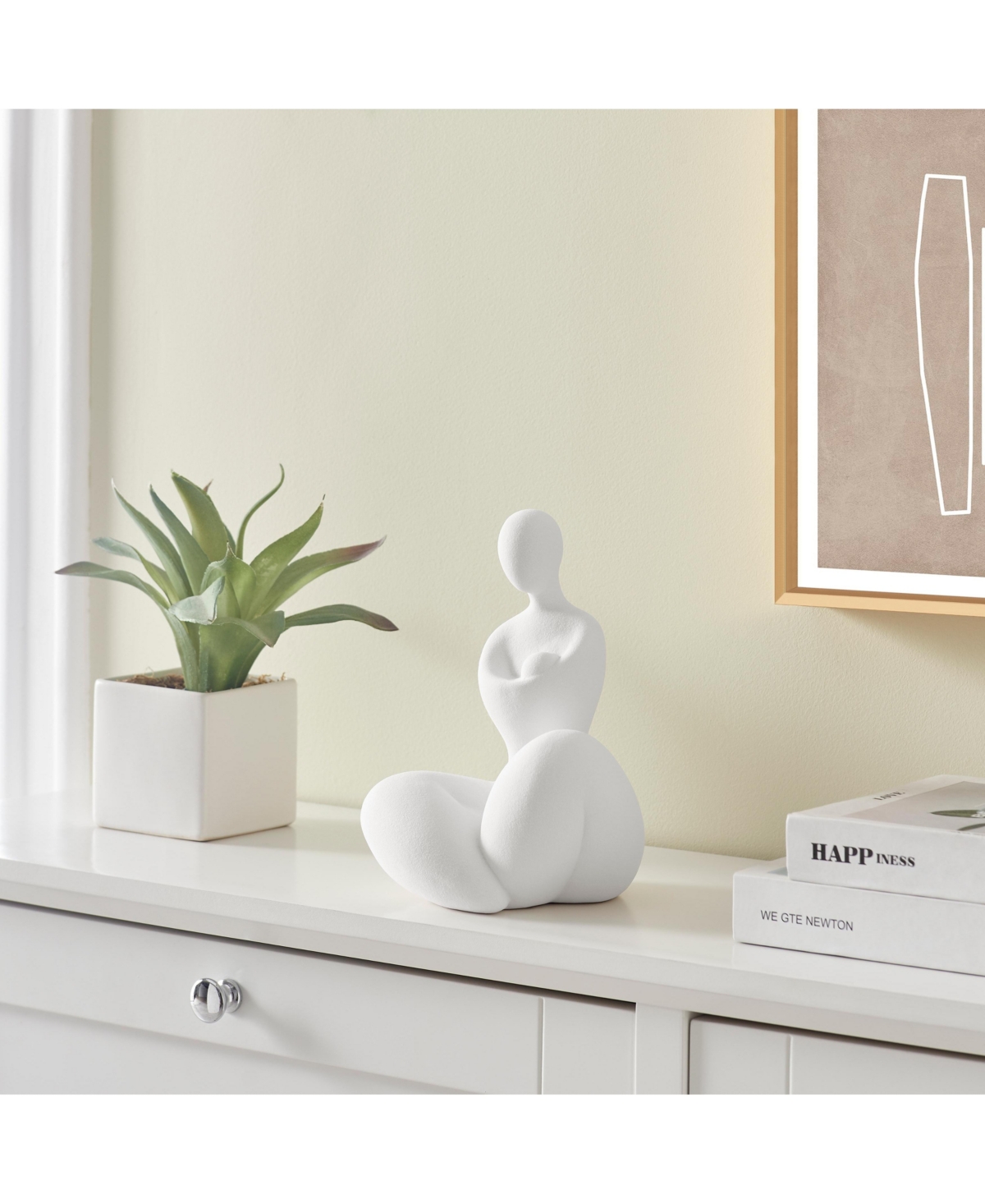 Danya B Hans White Abstract Mother Embracing Child Matte Ceramic Sculpture