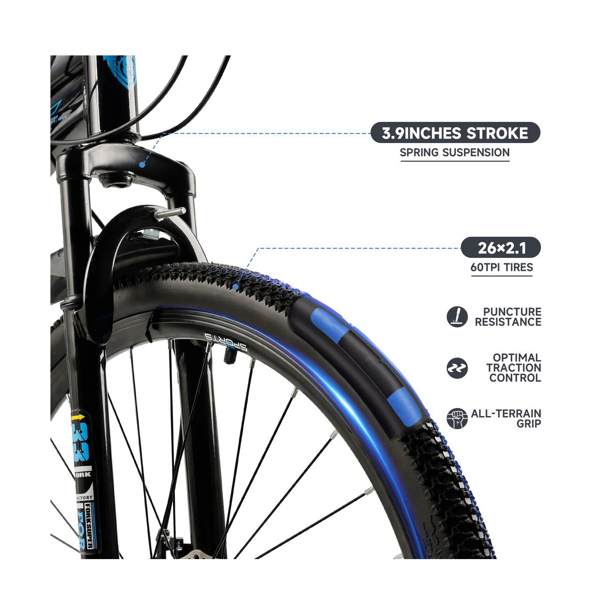 Artudatech 26-Inch 21-Speed Mountain Bike, Sleek Design with Suspension Fork & Dual Disc Brakes