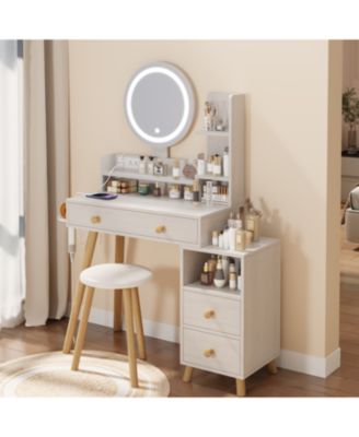  3-Color Vanity Table w/ Mirror Lights & Charger