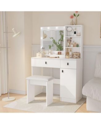 Streamdale Vanity Desk with Adjustable Lights, Drawers & Storage