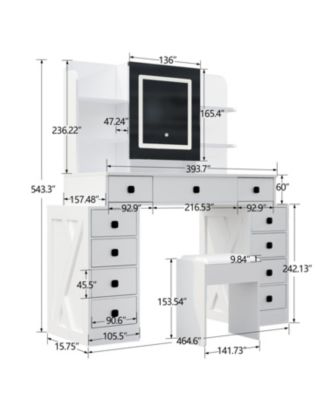 Farmhouse Vanity Desk with Mirror, Lights, and Charging