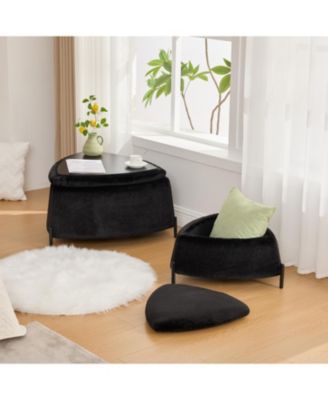 Upholstered Storage Ottoman Set with Metal Legs - Black